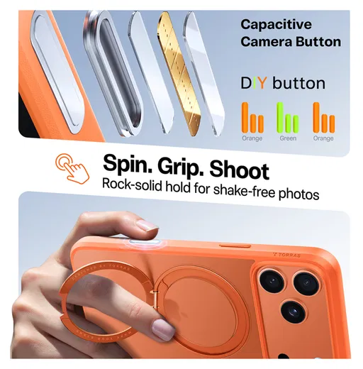 TORRAS Ostand Pro Apple iPhone 17 Pro Max Hoesje 360° MagSafe Stand Oranje afbeelding 5