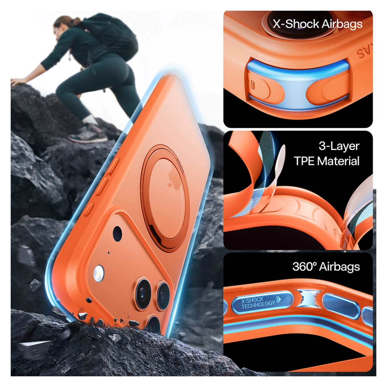 TORRAS Ostand Pro Apple iPhone 17 Pro Max Hoesje 360° MagSafe Stand Oranje afbeelding 8