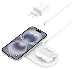 Belkin BoostCharge Pro 2-in-1 Qi2 15W Draadloze MagSafe Oplader Pad Wit afbeelding