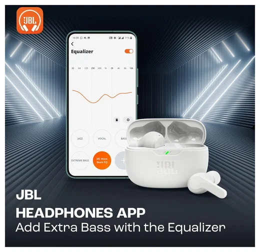 JBL Wave Beam Draadloze Bluetooth In-Ear Oordopjes met JBL Deep Bass Sound Wit afbeelding 4