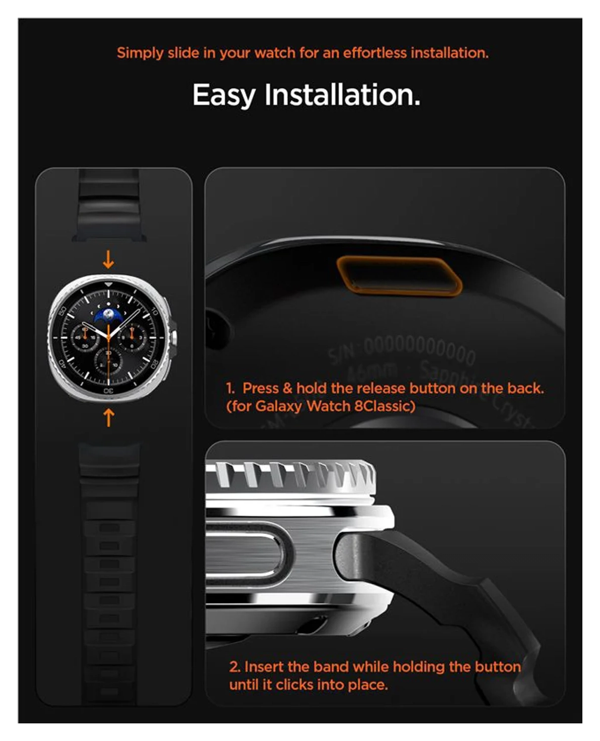 Spigen WBS2 - Samsung Galaxy Watch 8 Siliconen Bandje - Zwart afbeelding 9