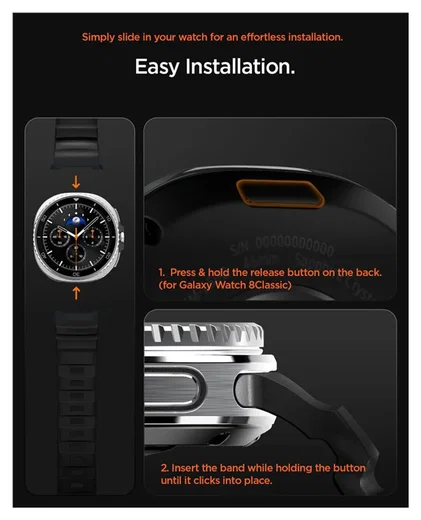 Spigen WBS2 - Samsung Galaxy Watch 8 Siliconen Bandje - Zwart afbeelding 9