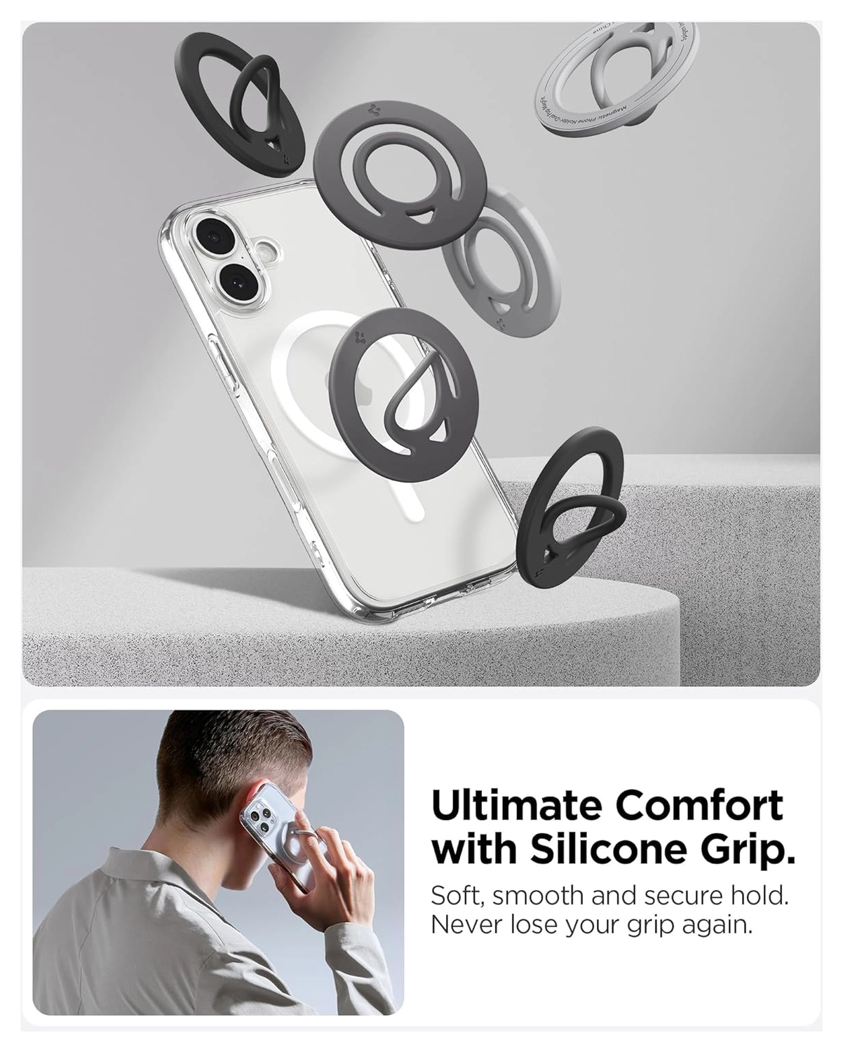Spigen Dual Pop MagFit MagSafe Ring Houder Telefoon Standaard Siliconen Grijs afbeelding 2