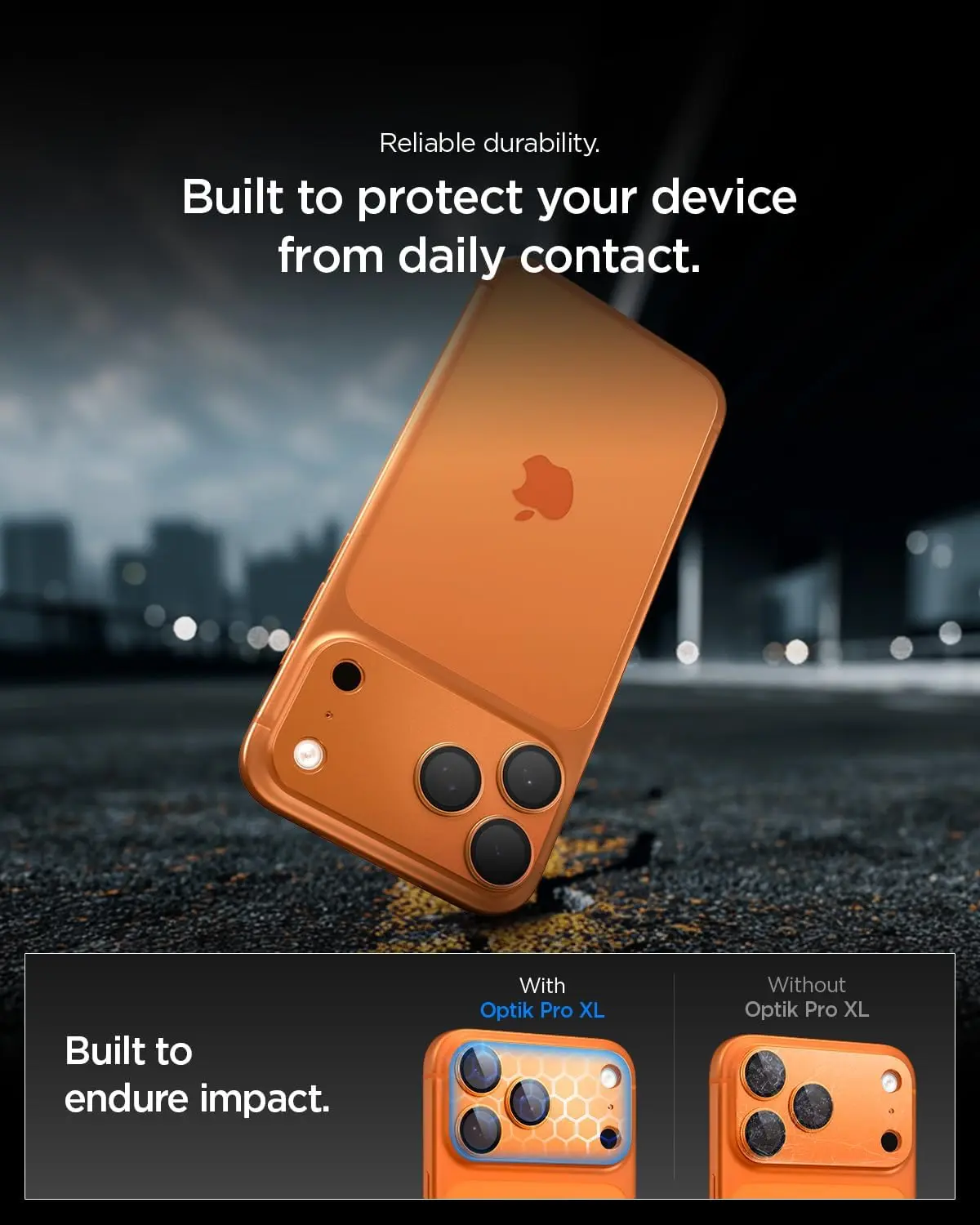 Spigen EZ Fit Optik Pro XL iPhone 17 Pro Camera Lens Protector Oranje (1-Pack) afbeelding 5