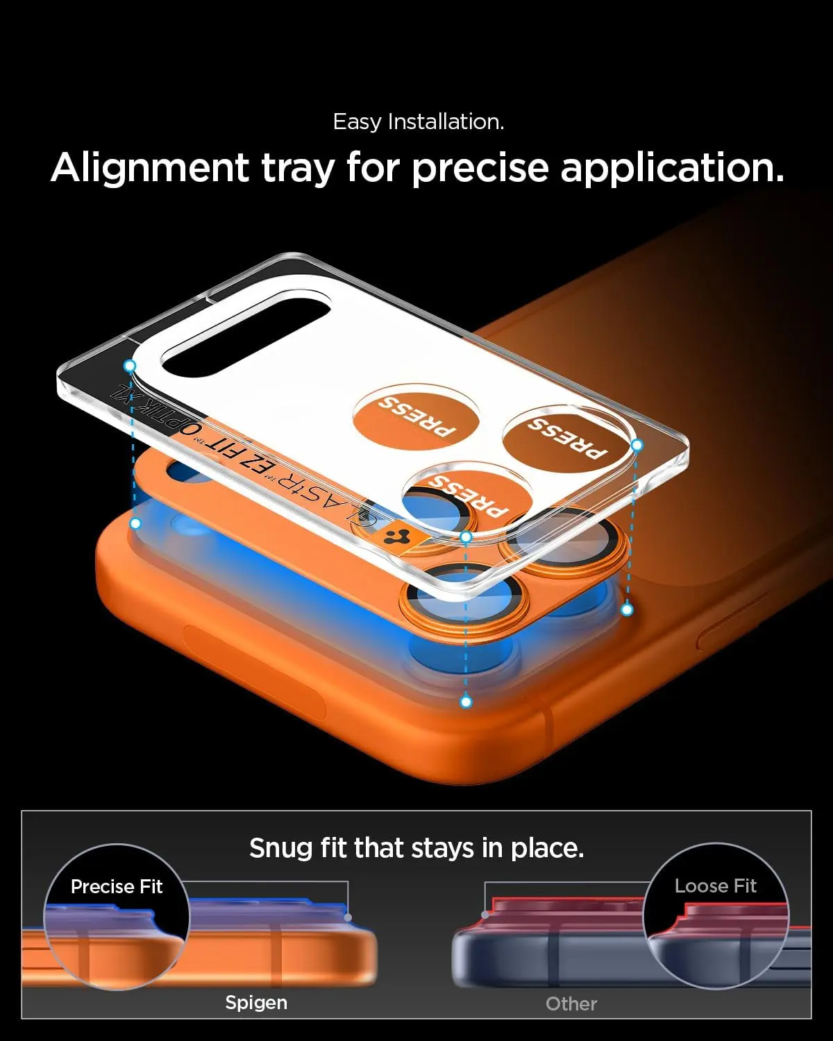Spigen EZ Fit Optik Pro XL iPhone 17 Pro Camera Lens Protector Oranje (1-Pack) afbeelding 4
