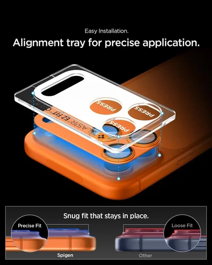 Spigen EZ Fit Optik Pro XL iPhone 17 Pro Camera Lens Protector Oranje (1-Pack) afbeelding 4