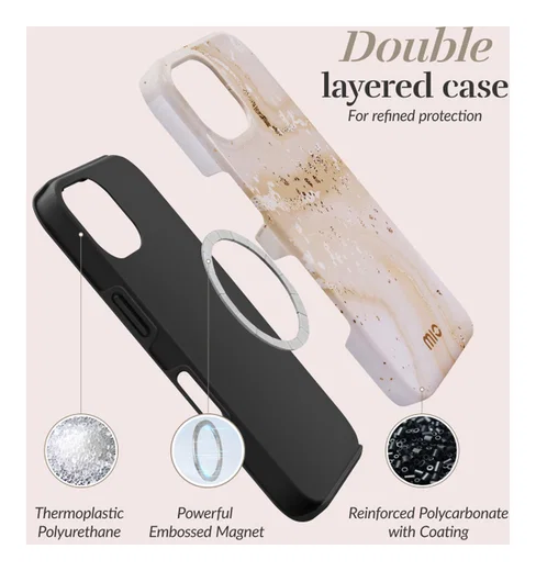 MIO MagSafe iPhone 17 Pro Max Hoesje Hard Shell Back Cover Gold Marble afbeelding 6