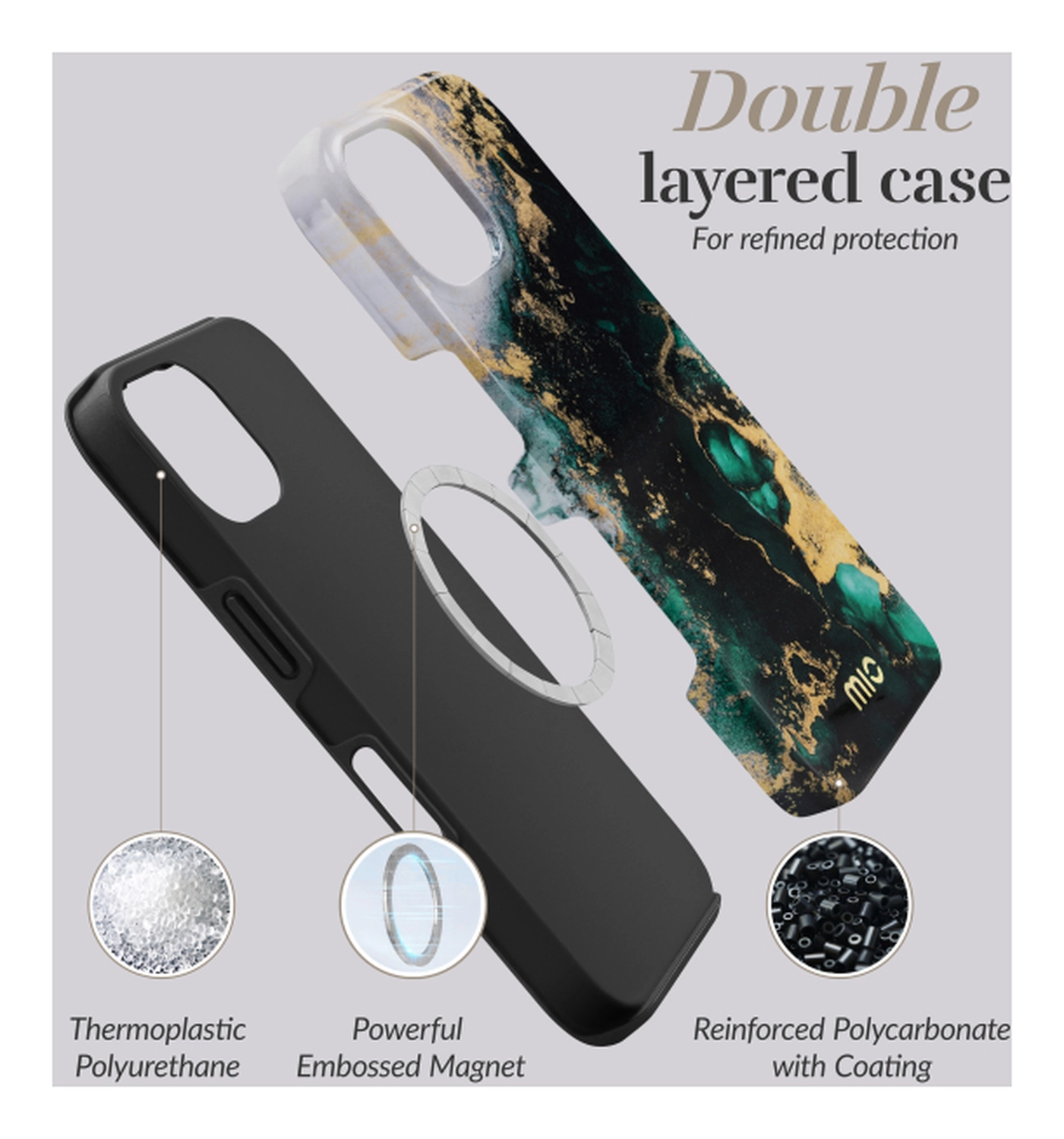 MIO MagSafe iPhone 17 Hoesje Hard Shell Back Cover Green Marble afbeelding 5