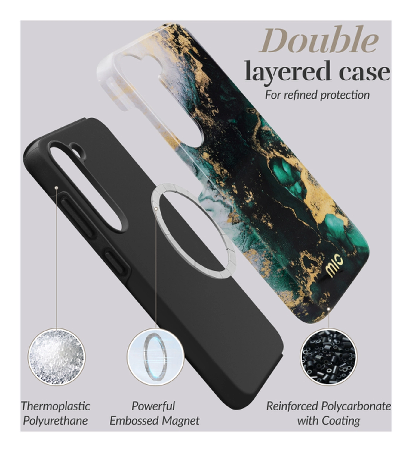 MIO MagSafe Samsung Galaxy A17 Hoesje Hard Shell Back Cover Green Marble afbeelding 5
