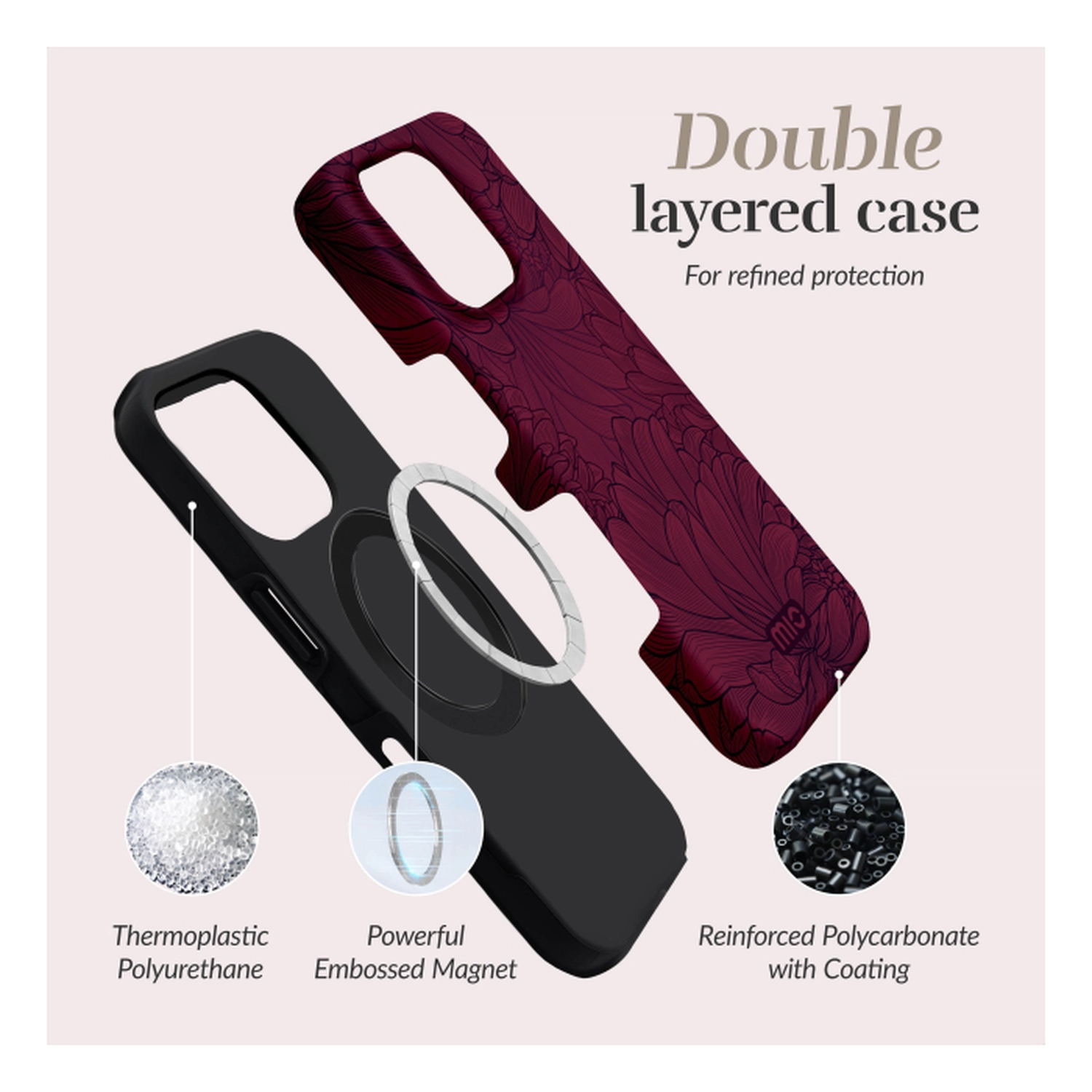 MIO MagSafe iPhone 17 Pro Hoesje Hard Shell Back Cover Berry Blooms afbeelding 6