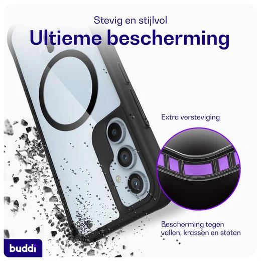 Buddi Hybrid Samsung Galaxy A54 Hoesje MagSafe Back Cover Transparant Zwart afbeelding 2
