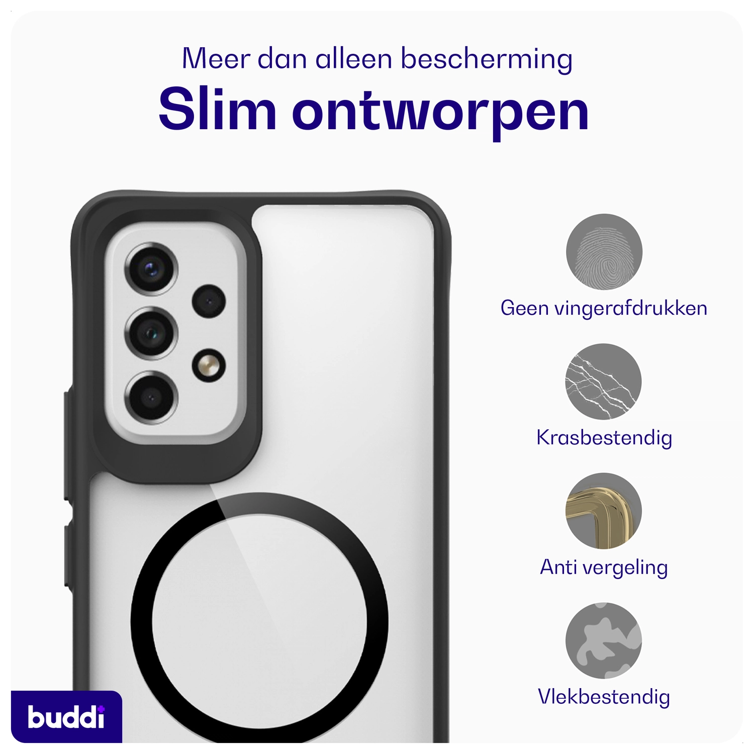 Buddi Hybrid Samsung Galaxy A53 Hoesje MagSafe Back Cover Transparant Zwart afbeelding 5