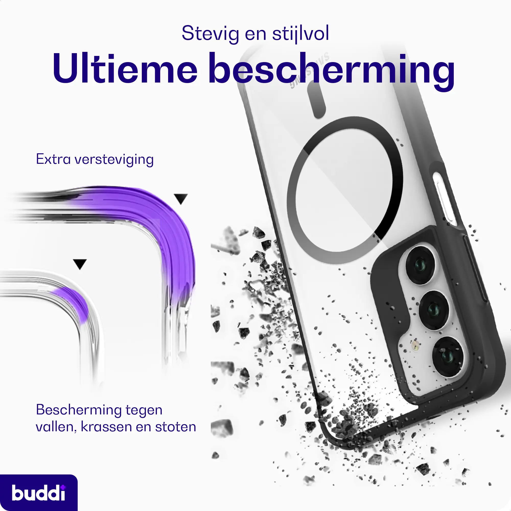 Buddi Hybrid Samsung Galaxy A17 Hoesje MagSafe Back Cover Transparant Zwart afbeelding 2