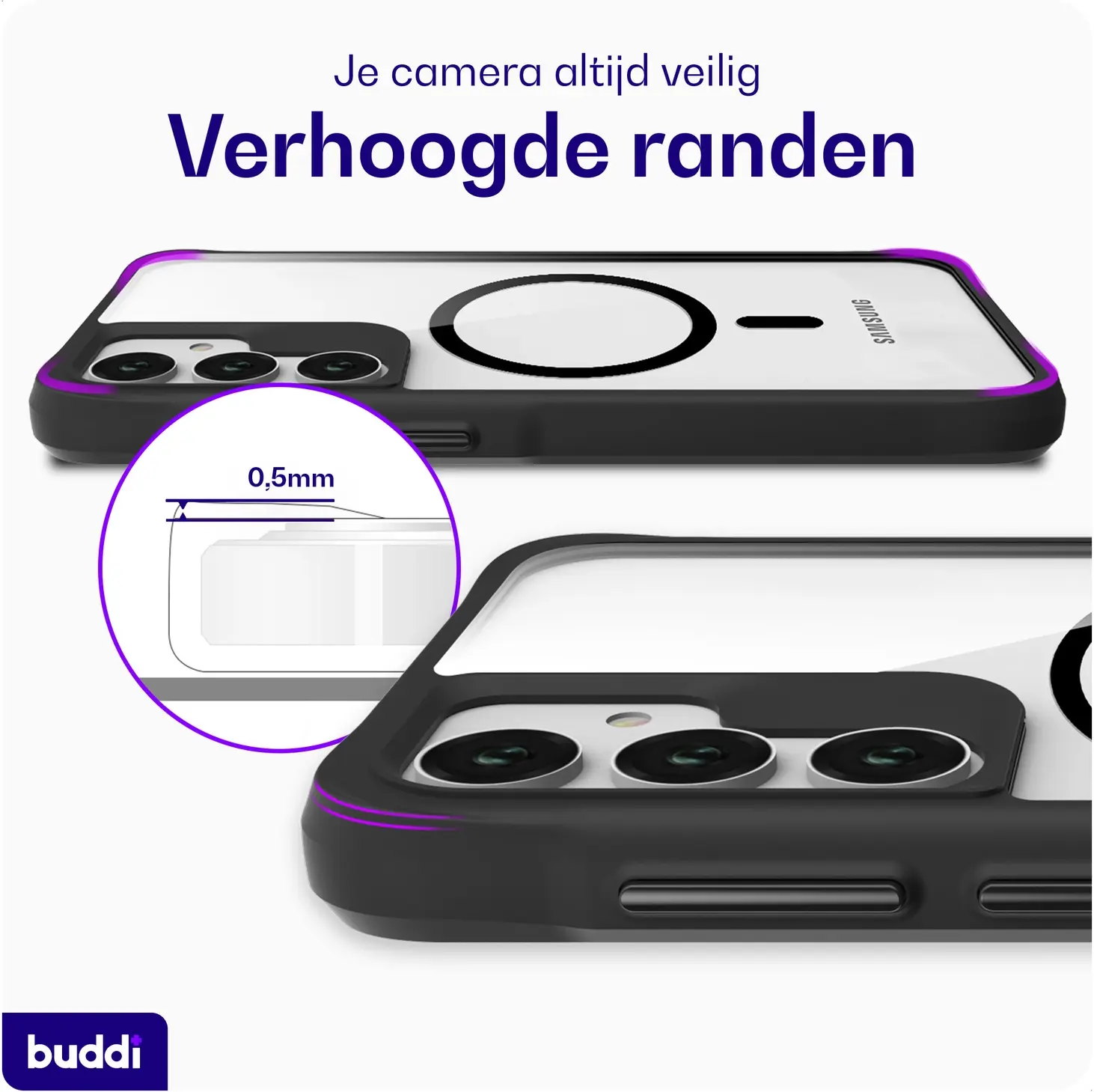 Buddi Hybrid Samsung Galaxy A17 Hoesje MagSafe Back Cover Transparant Zwart afbeelding 6