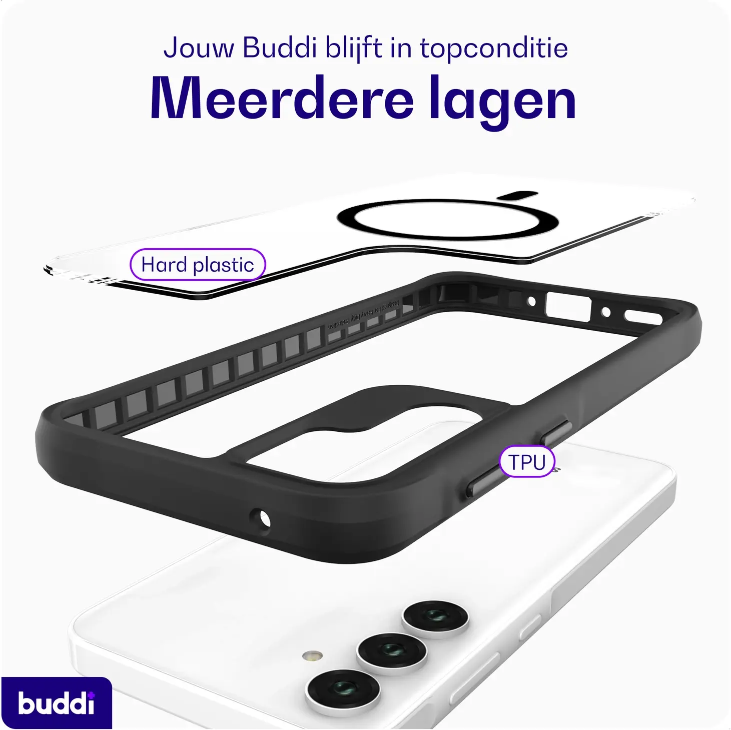 Buddi Hybrid Samsung Galaxy A17 Hoesje MagSafe Back Cover Transparant Zwart afbeelding 7