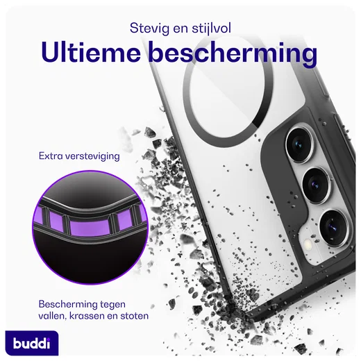Buddi Hybrid Samsung Galaxy S23 Hoesje MagSafe Back Cover Transparant Zwart afbeelding 2