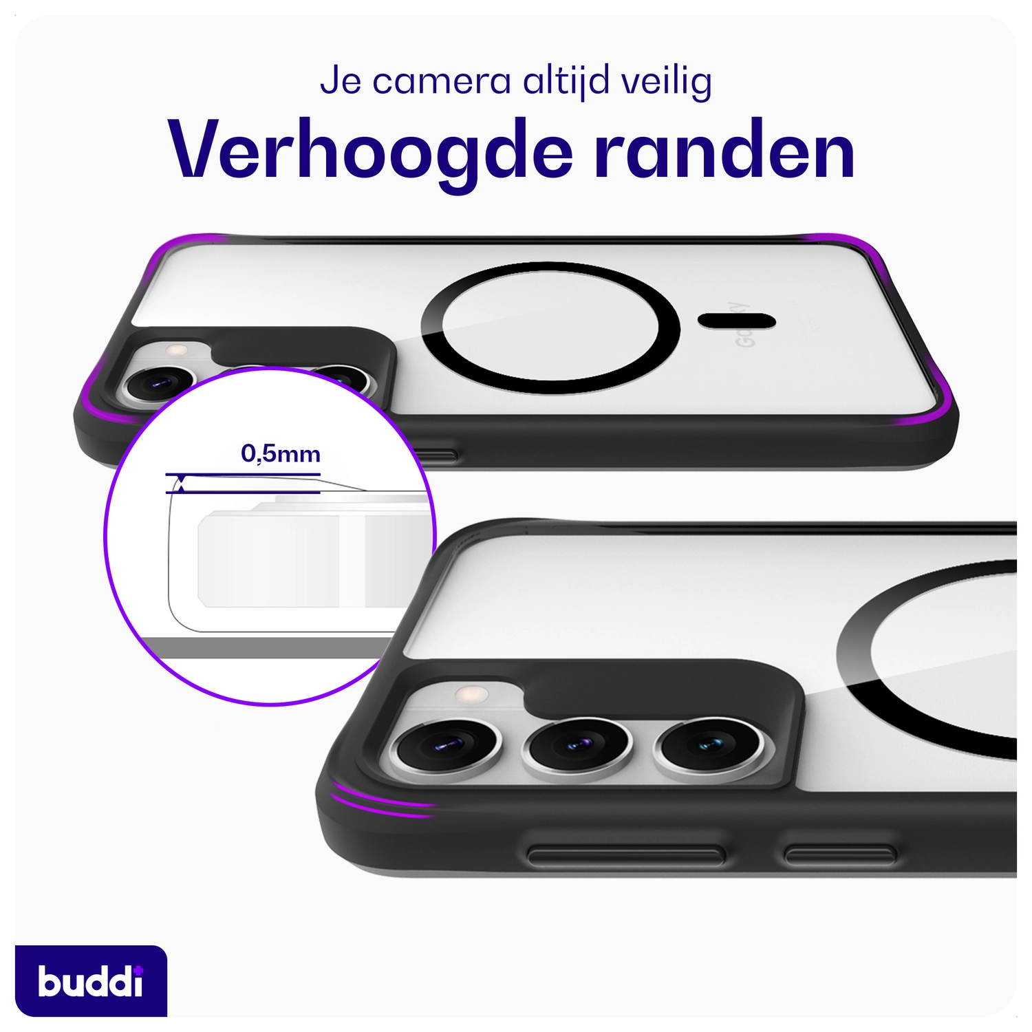 Buddi Hybrid Samsung Galaxy S23 Hoesje MagSafe Back Cover Transparant Zwart afbeelding 4