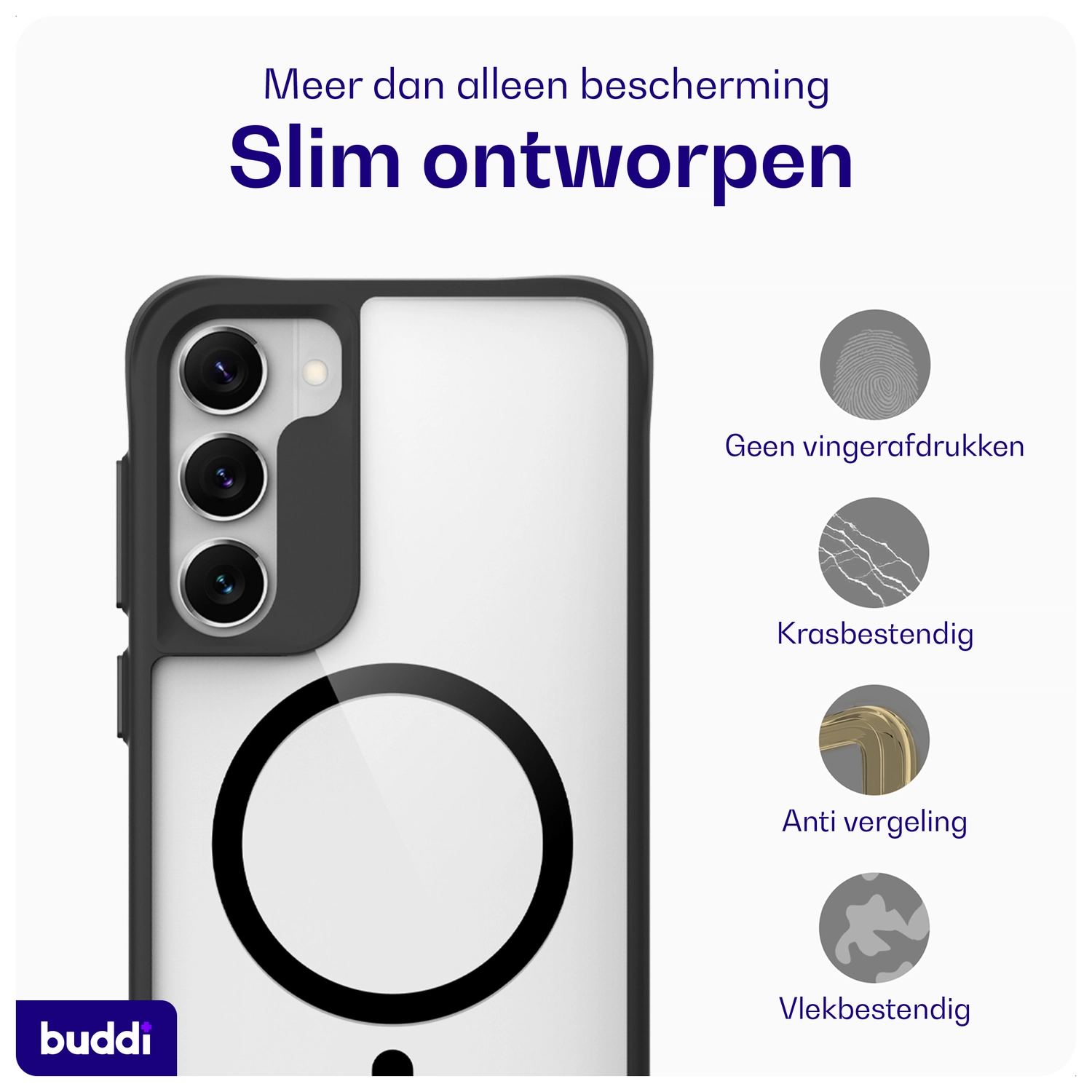 Buddi Hybrid Samsung Galaxy S23 Hoesje MagSafe Back Cover Transparant Zwart afbeelding 6