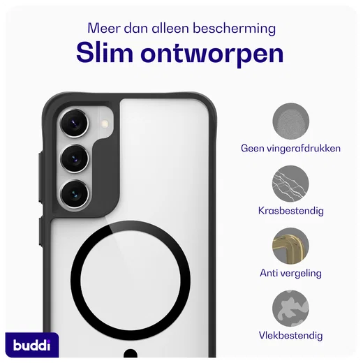 Buddi Hybrid Samsung Galaxy S23 Hoesje MagSafe Back Cover Transparant Zwart afbeelding 6