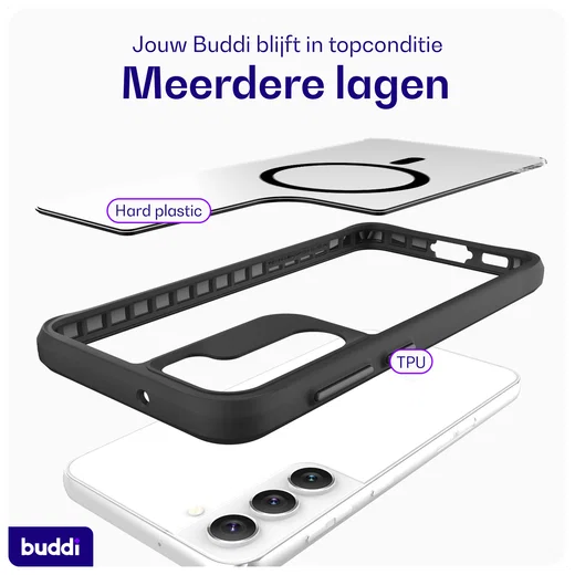 Buddi Hybrid Samsung Galaxy S23 Hoesje MagSafe Back Cover Transparant Zwart afbeelding 7