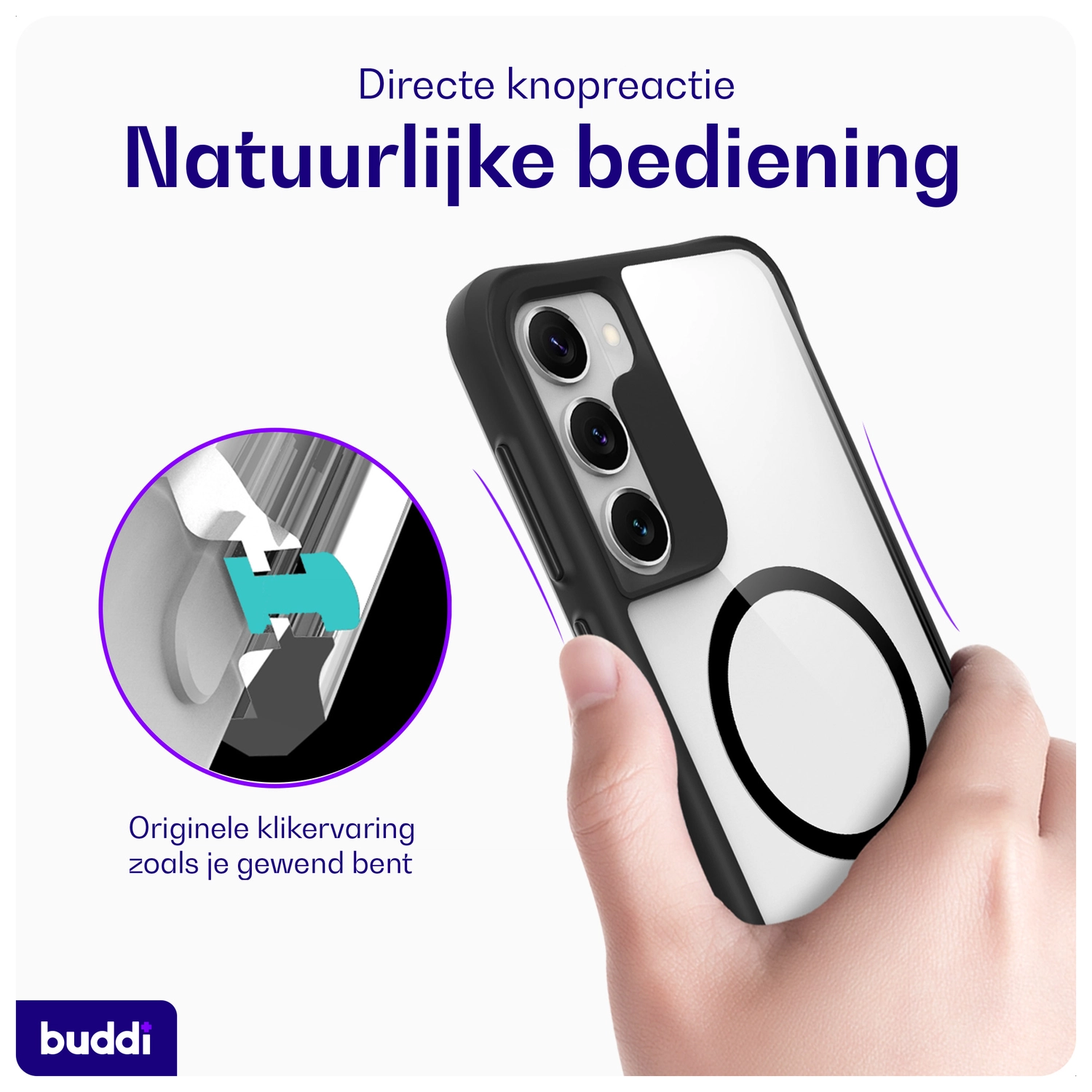 Buddi Hybrid Samsung Galaxy S23 Plus Hoesje MagSafe Back Cover Transparant Zwart afbeelding 4
