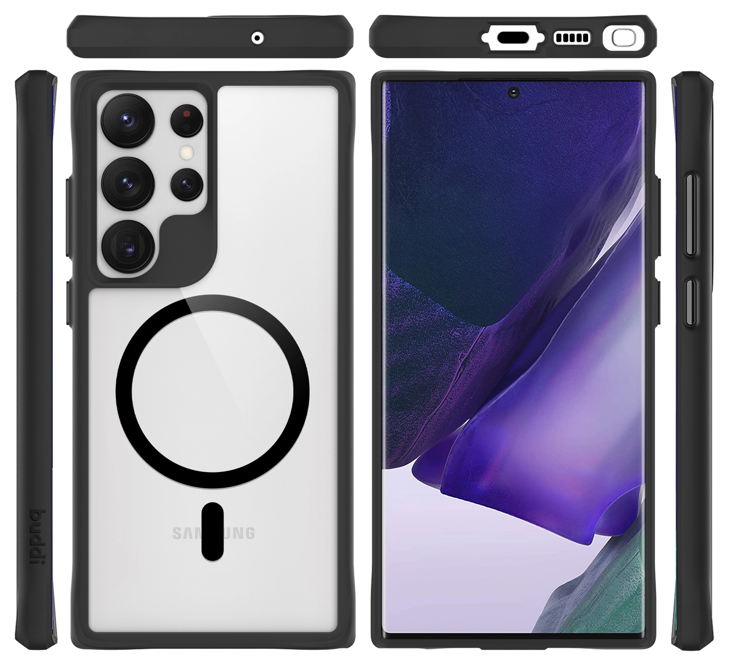 Buddi Hybrid Samsung Galaxy S23 Ultra Hoesje MagSafe Transparant Zwart afbeelding 9