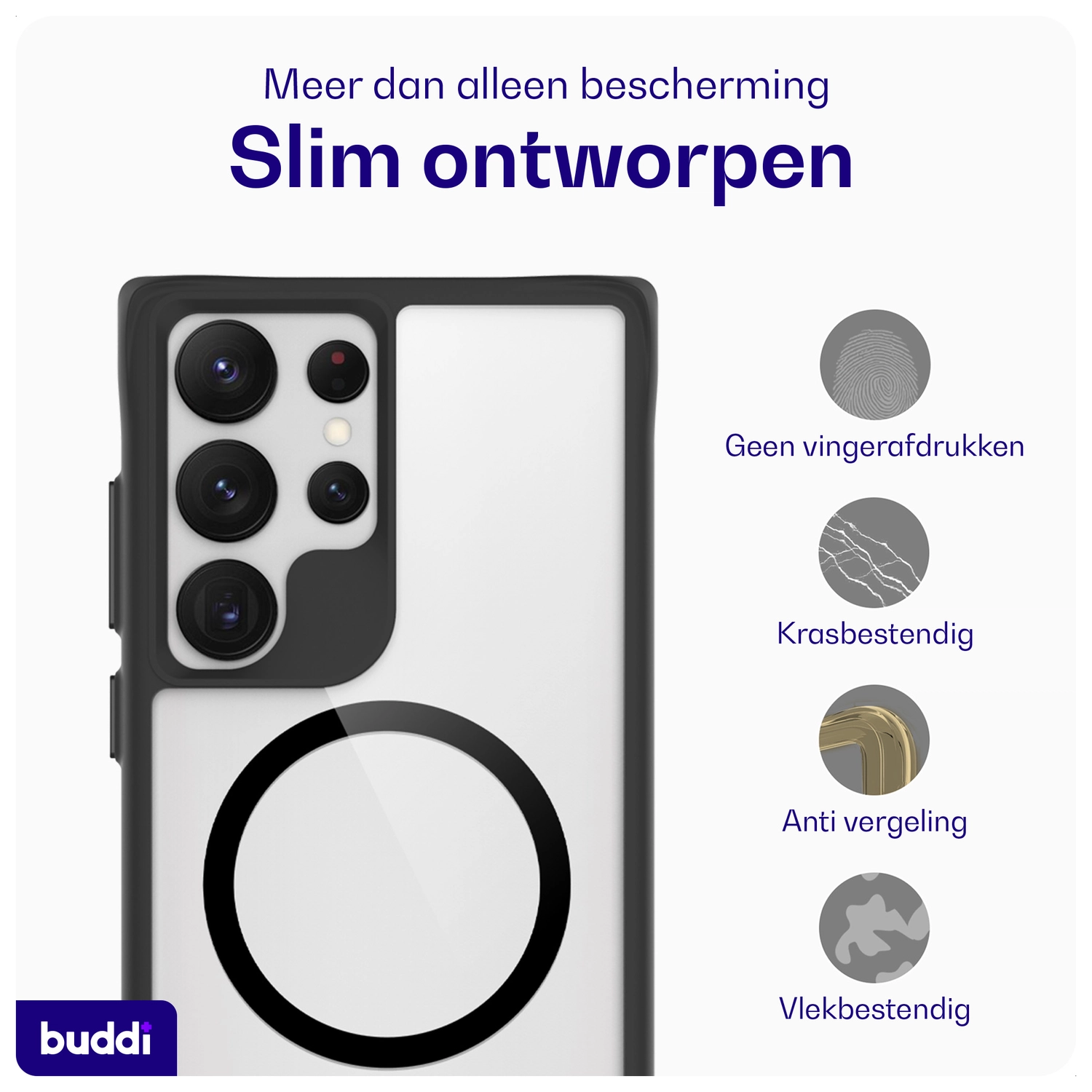 Buddi Hybrid Samsung Galaxy S23 Ultra Hoesje MagSafe Transparant Zwart afbeelding 6