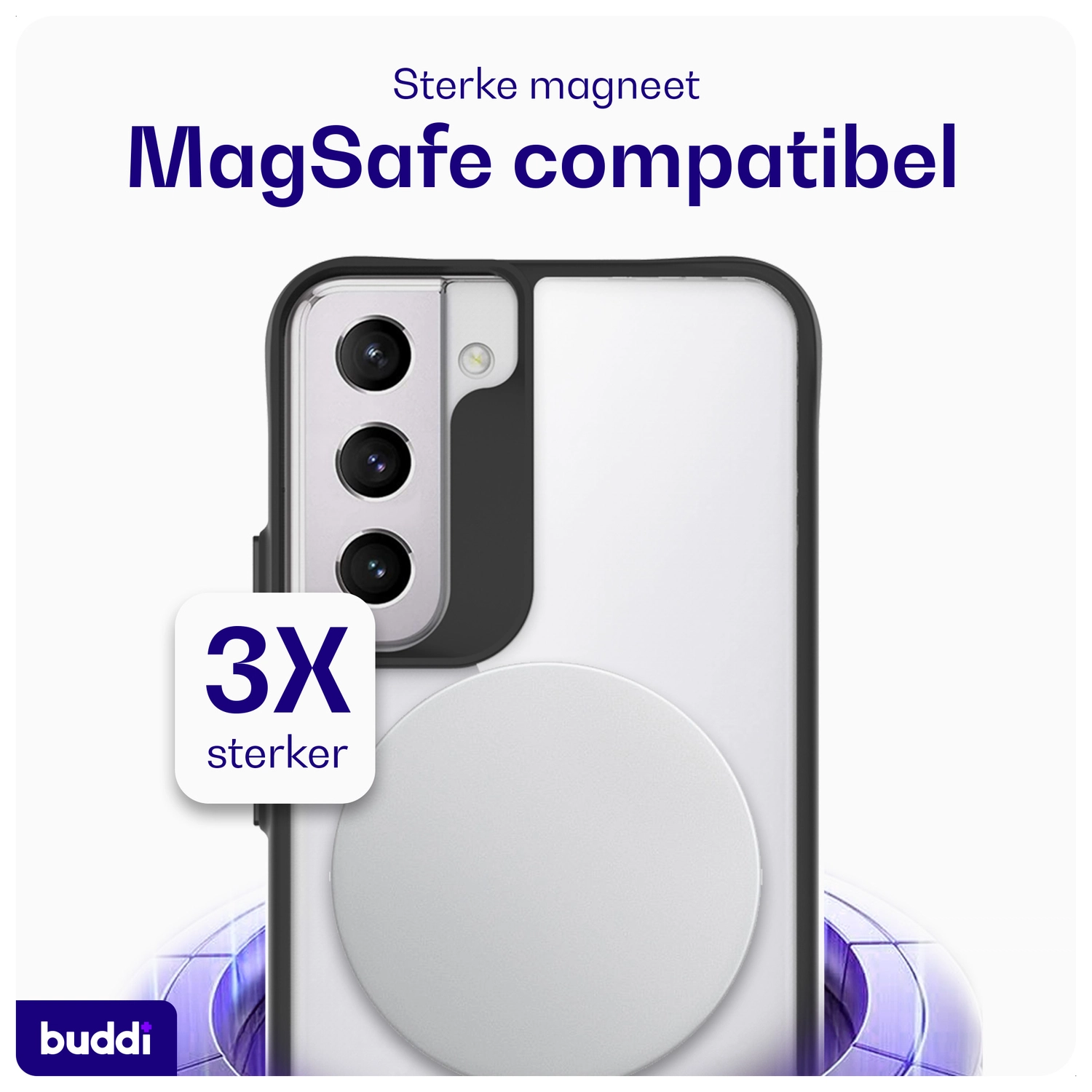 Buddi Hybrid Samsung Galaxy S22 Hoesje MagSafe Back Cover Transparant Zwart afbeelding 3