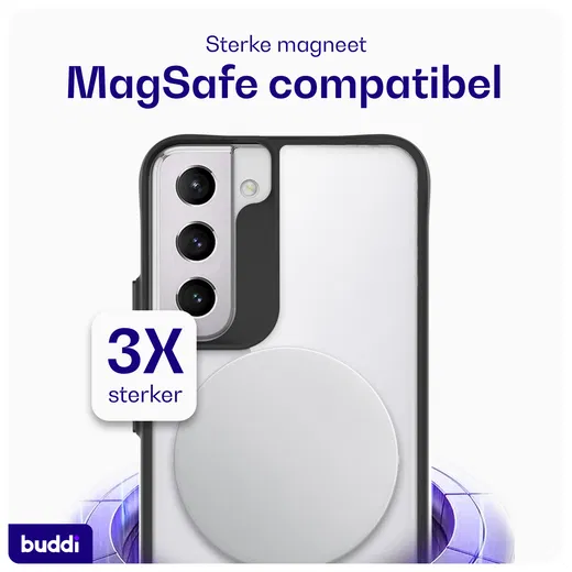 Buddi Hybrid Samsung Galaxy S22 Hoesje MagSafe Back Cover Transparant Zwart afbeelding 3