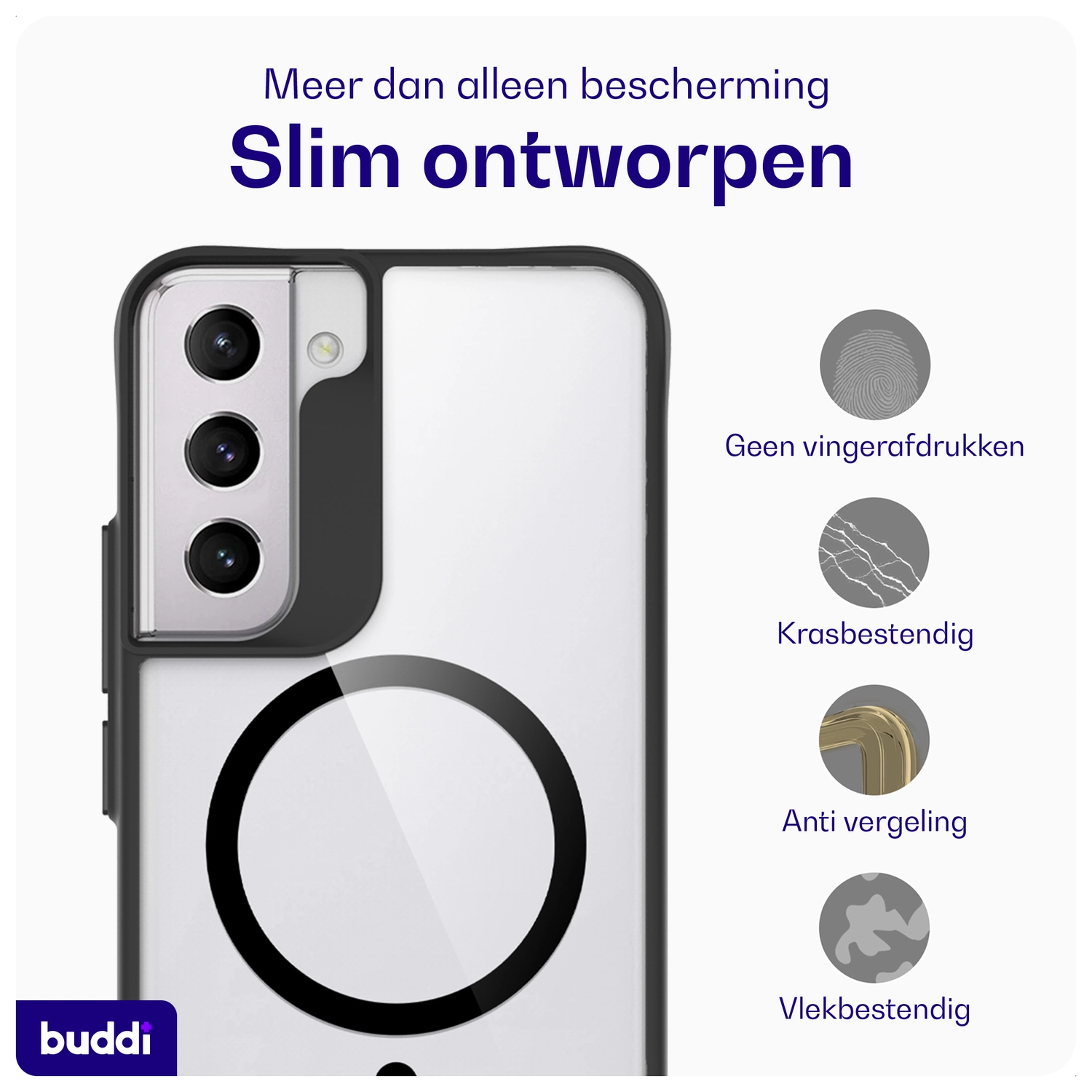 Buddi Hybrid Samsung Galaxy S22 Hoesje MagSafe Back Cover Transparant Zwart afbeelding 5