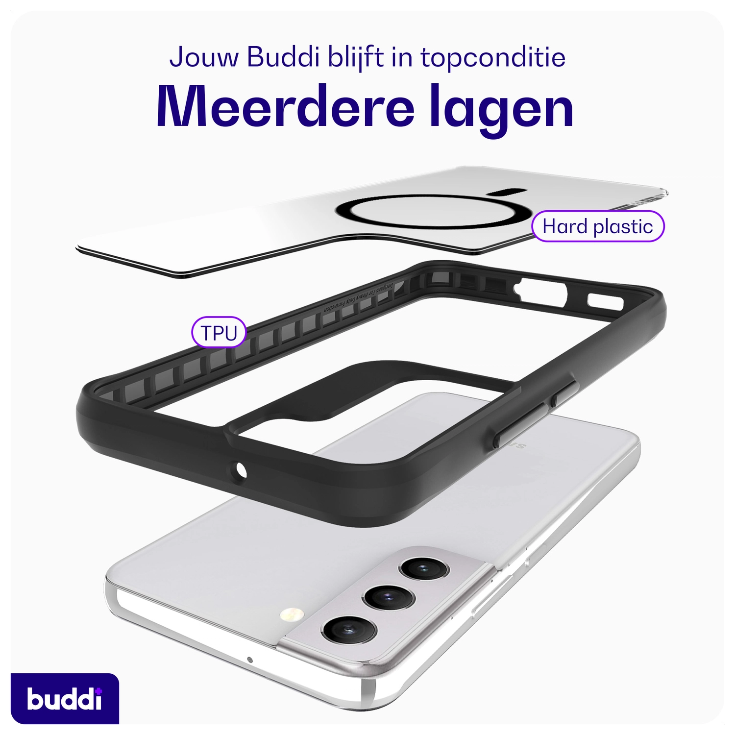 Buddi Hybrid Samsung Galaxy S22 Hoesje MagSafe Back Cover Transparant Zwart afbeelding 7