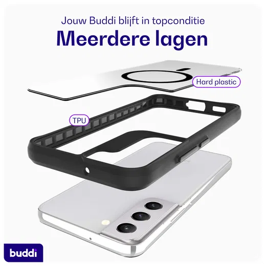 Buddi Hybrid Samsung Galaxy S22 Hoesje MagSafe Back Cover Transparant Zwart afbeelding 7