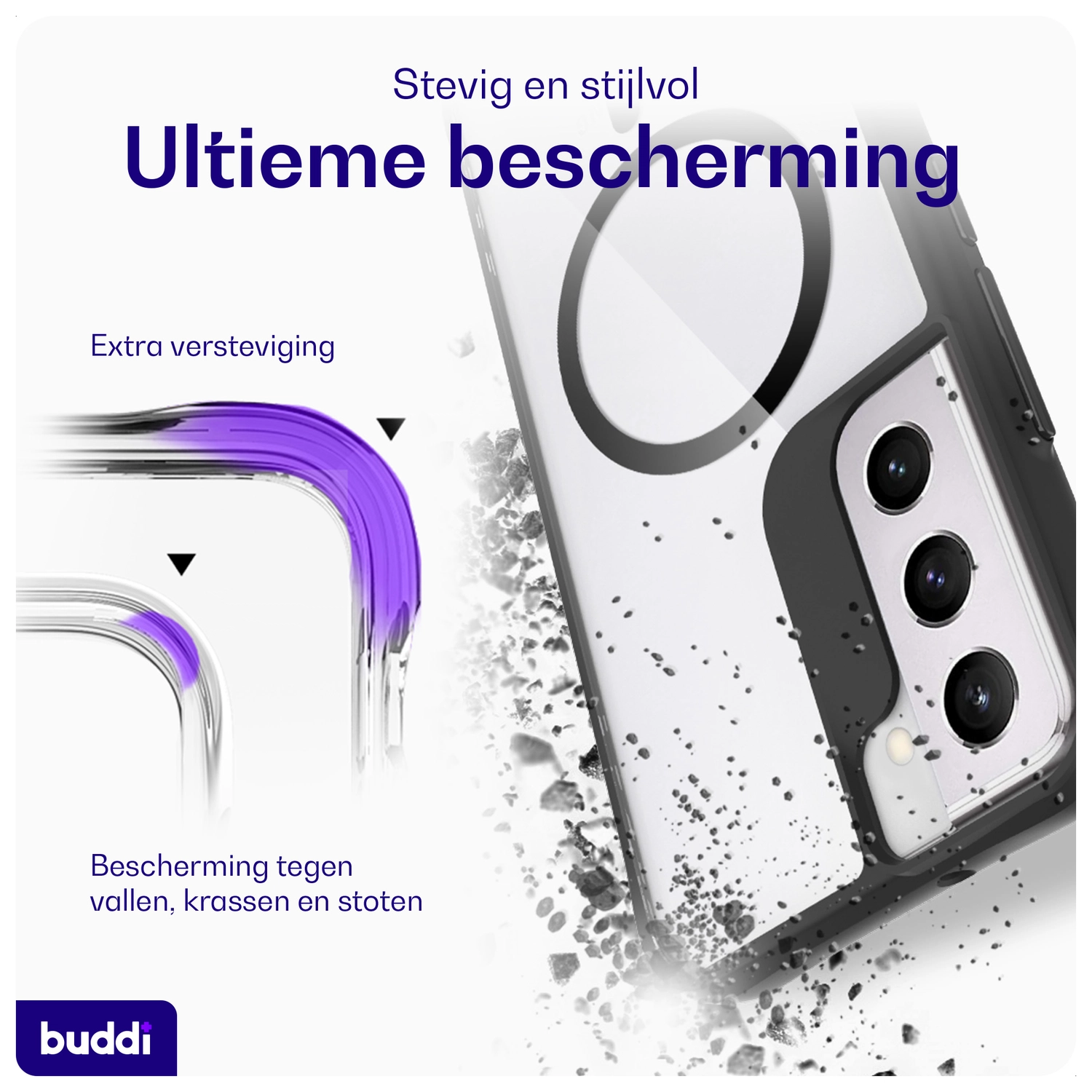 Buddi Hybrid Samsung Galaxy S22 Plus Hoesje MagSafe Back Cover Transparant Zwart afbeelding 2