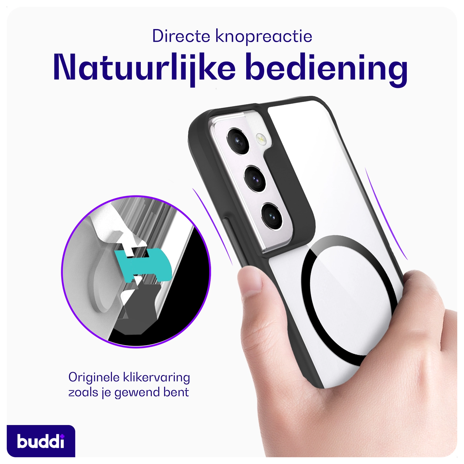 Buddi Hybrid Samsung Galaxy S22 Plus Hoesje MagSafe Back Cover Transparant Zwart afbeelding 4