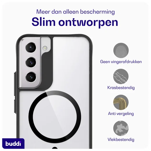 Buddi Hybrid Samsung Galaxy S22 Plus Hoesje MagSafe Back Cover Transparant Zwart afbeelding 6