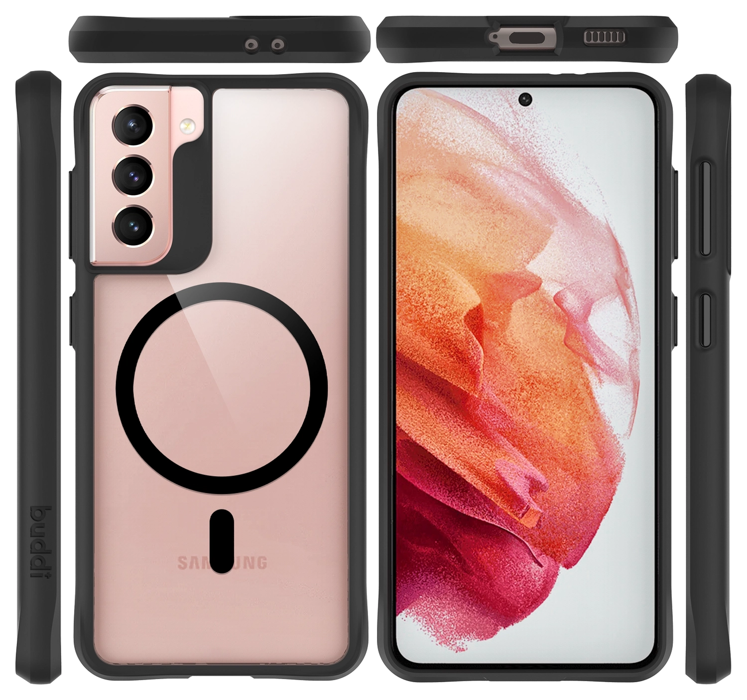 Buddi Hybrid Samsung Galaxy S21 Hoesje MagSafe Back Cover Transparant Zwart afbeelding 9