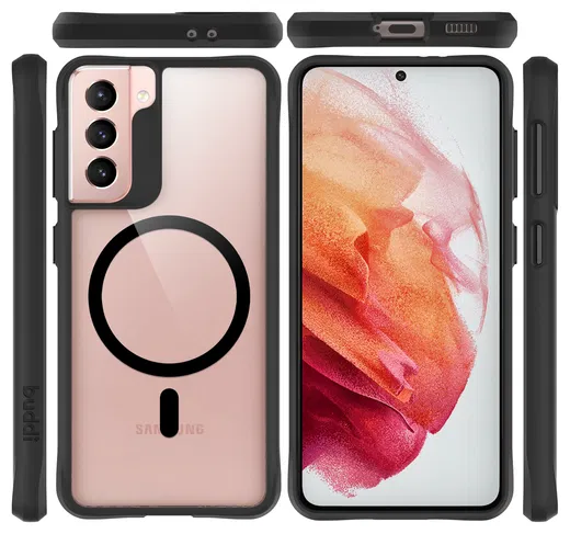 Buddi Hybrid Samsung Galaxy S21 Hoesje MagSafe Back Cover Transparant Zwart afbeelding 9