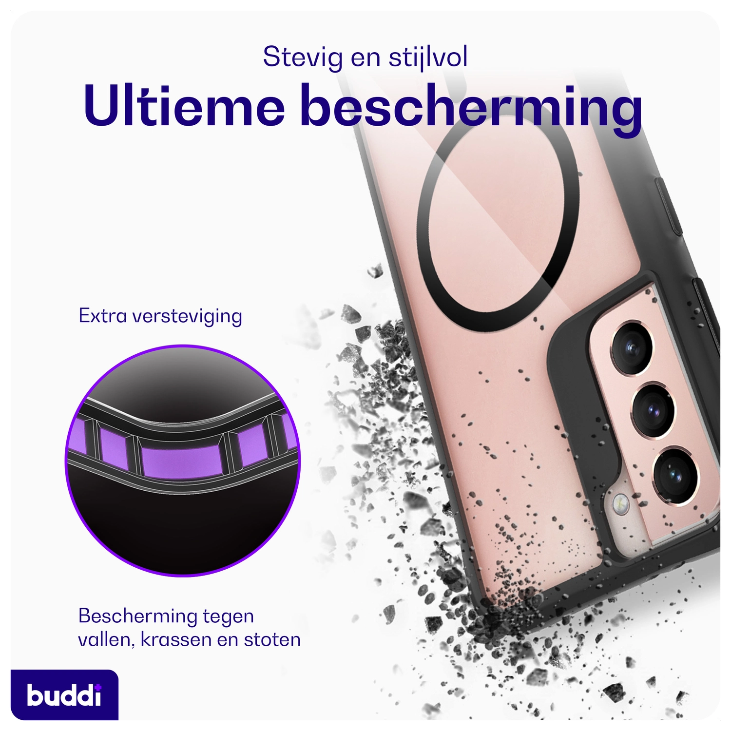 Buddi Hybrid Samsung Galaxy S21 Hoesje MagSafe Back Cover Transparant Zwart afbeelding 2