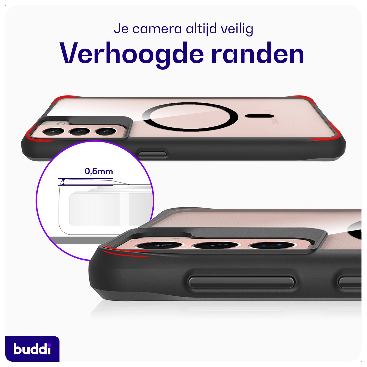 Buddi Hybrid Samsung Galaxy S21 Hoesje MagSafe Back Cover Transparant Zwart afbeelding 5