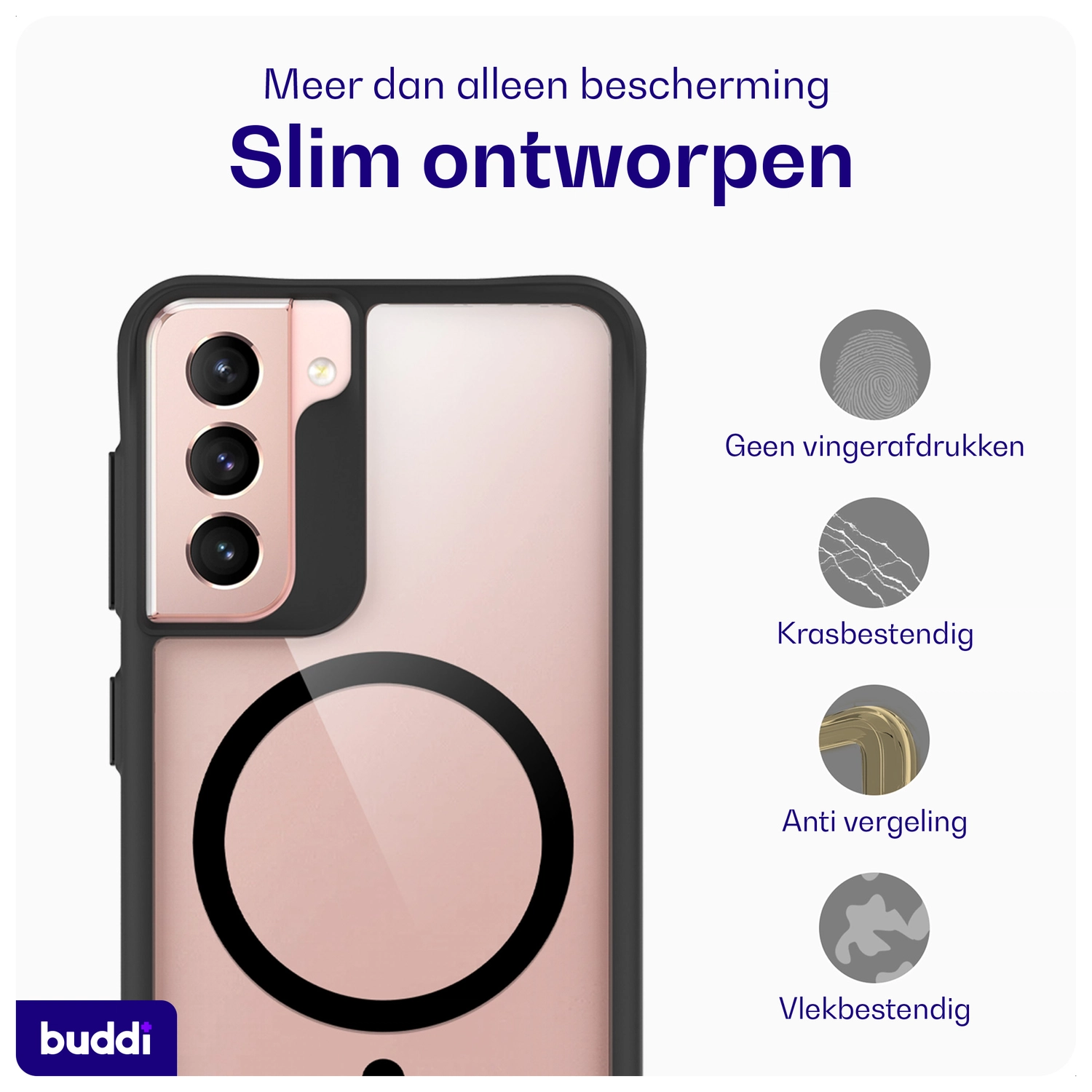 Buddi Hybrid Samsung Galaxy S21 Hoesje MagSafe Back Cover Transparant Zwart afbeelding 6