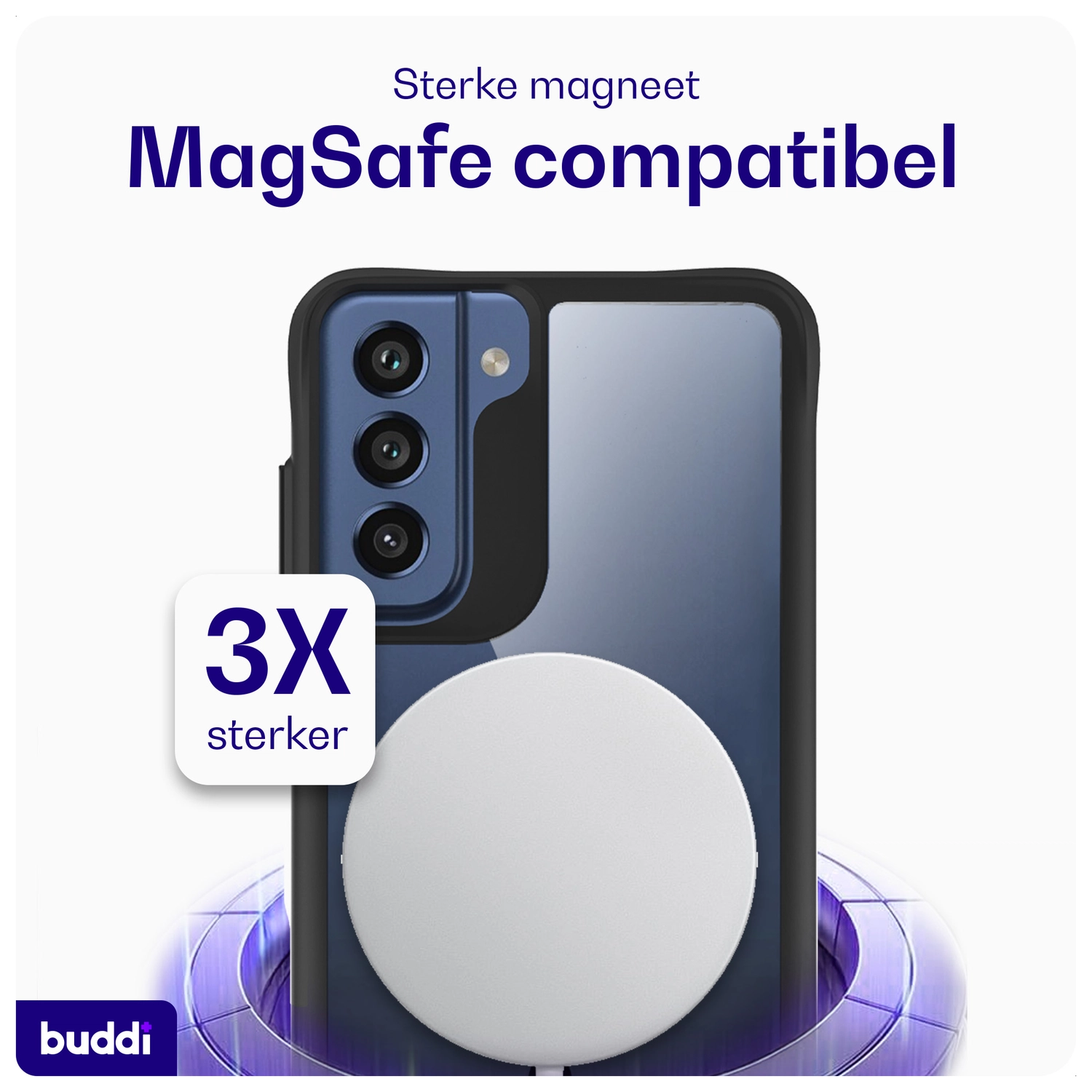 Buddi Hybrid Samsung Galaxy S21 FE Hoesje MagSafe Back Cover Transparant Zwart afbeelding 3