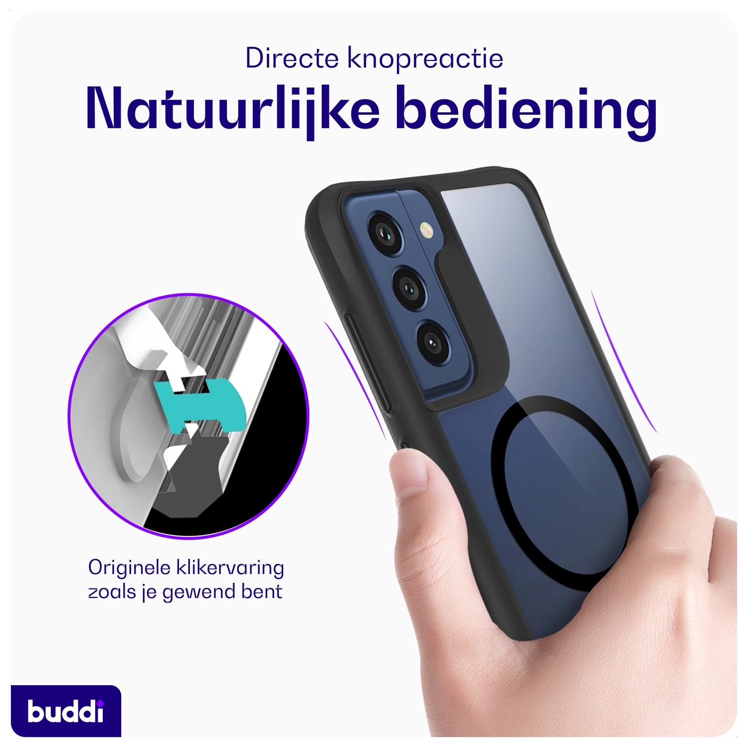 Buddi Hybrid Samsung Galaxy S21 FE Hoesje MagSafe Back Cover Transparant Zwart afbeelding 4