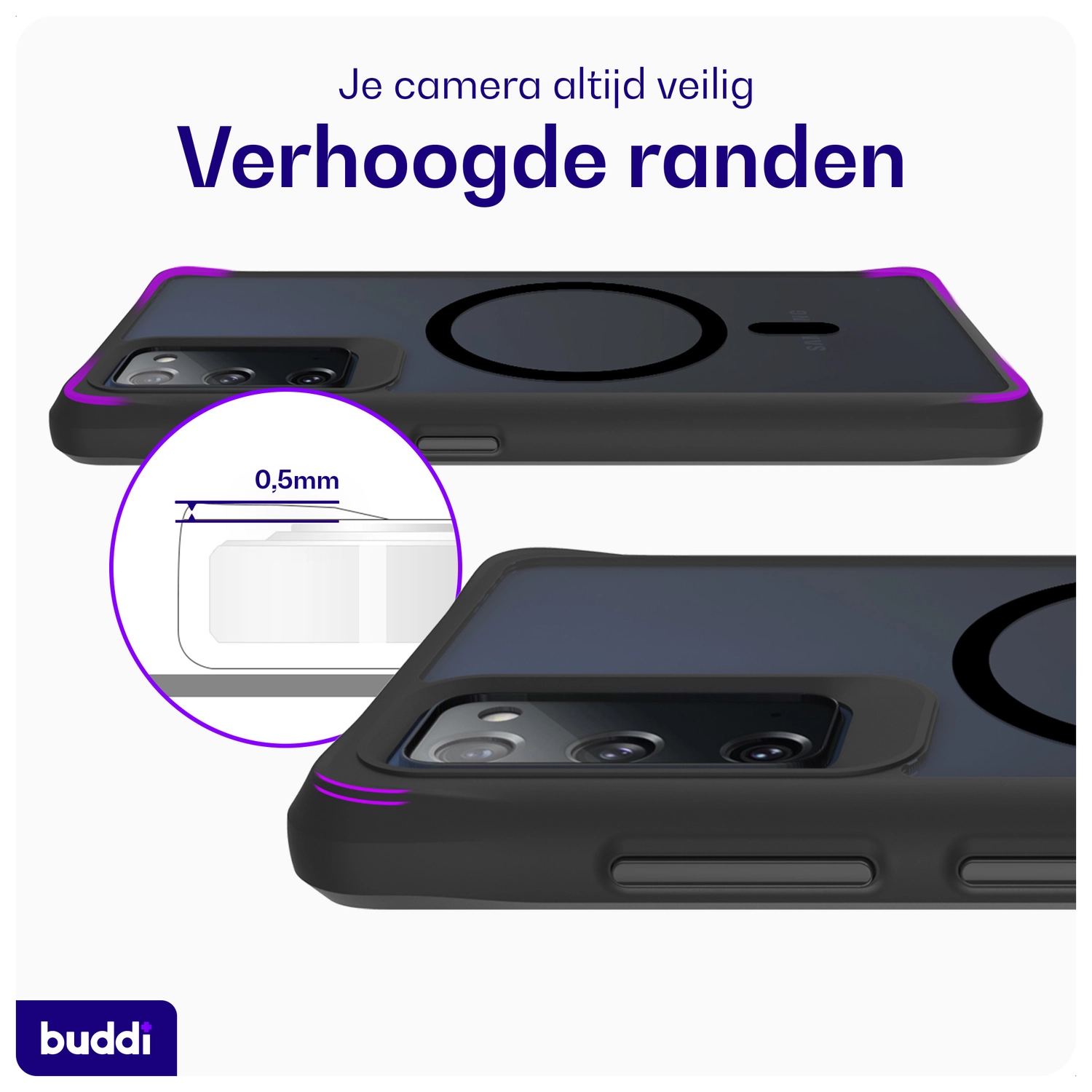 Buddi Hybrid Samsung Galaxy S20 FE Hoesje MagSafe Back Cover Transparant Zwart afbeelding 5