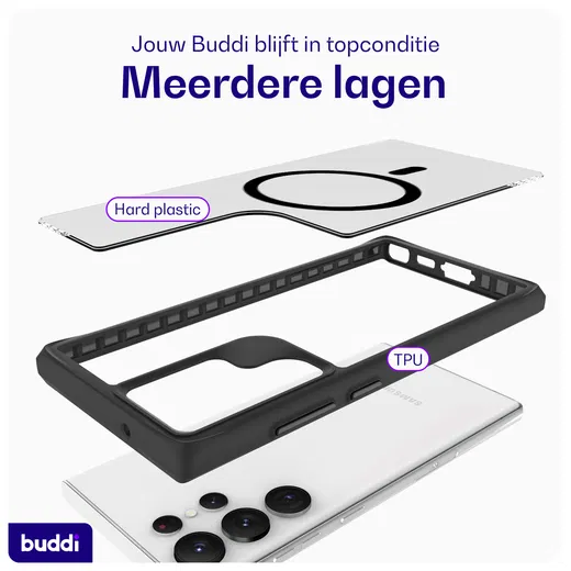 Buddi Hybrid Samsung Galaxy S23 Ultra Hoesje MagSafe Back Cover Matte Zwart afbeelding 7