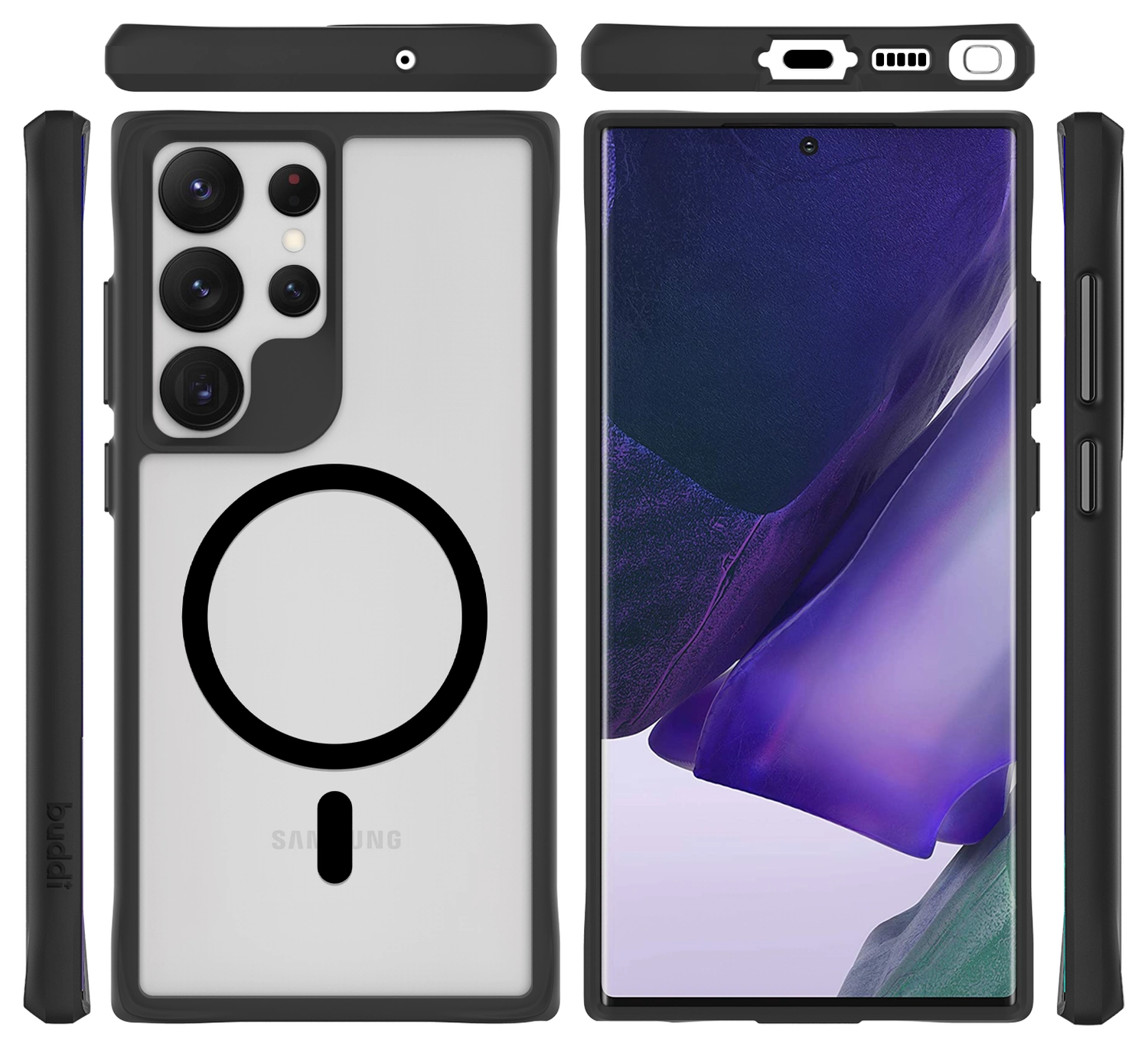 Buddi Hybrid Samsung Galaxy S23 Ultra Hoesje MagSafe Back Cover Matte Zwart afbeelding 9