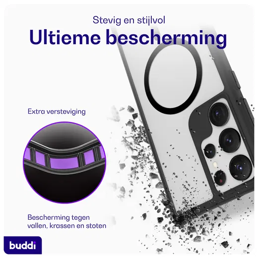 Buddi Hybrid Samsung Galaxy S23 Ultra Hoesje MagSafe Back Cover Matte Zwart afbeelding 2