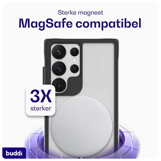 Buddi Hybrid Samsung Galaxy S23 Ultra Hoesje MagSafe Back Cover Matte Zwart afbeelding 3