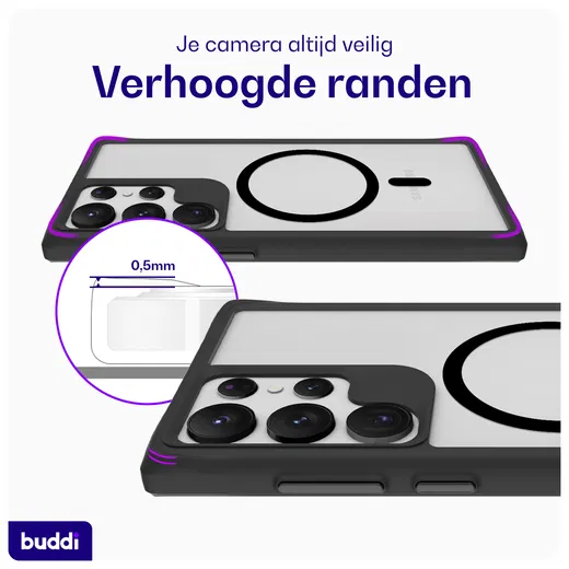Buddi Hybrid Samsung Galaxy S23 Ultra Hoesje MagSafe Back Cover Matte Zwart afbeelding 5