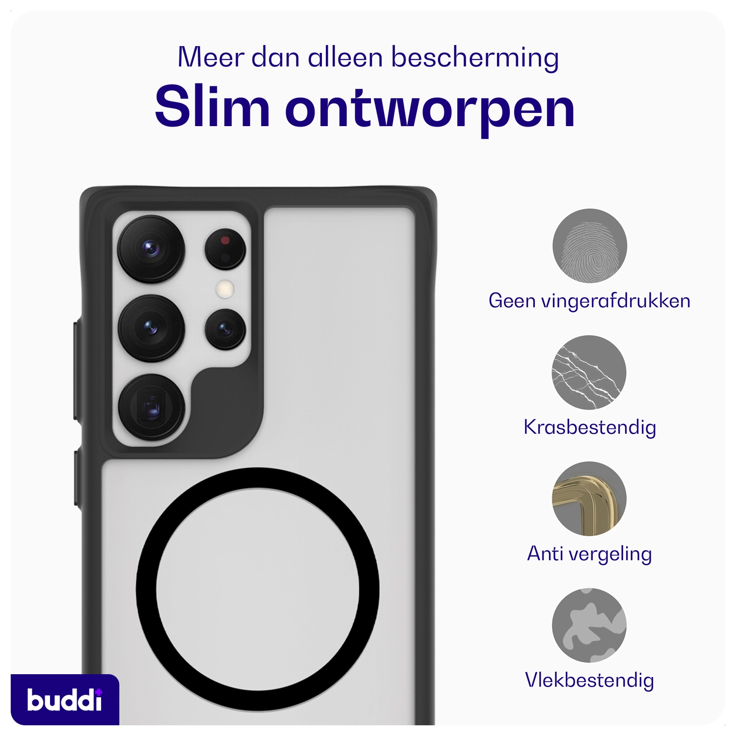 Buddi Hybrid Samsung Galaxy S23 Ultra Hoesje MagSafe Back Cover Matte Zwart afbeelding 6