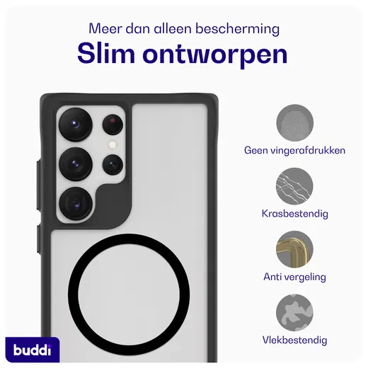 Buddi Hybrid Samsung Galaxy S23 Ultra Hoesje MagSafe Back Cover Matte Zwart afbeelding 6